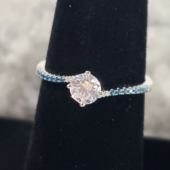 Silver Round Cubic Zirconia Created Nano Sapphire - Picture 8 of 8